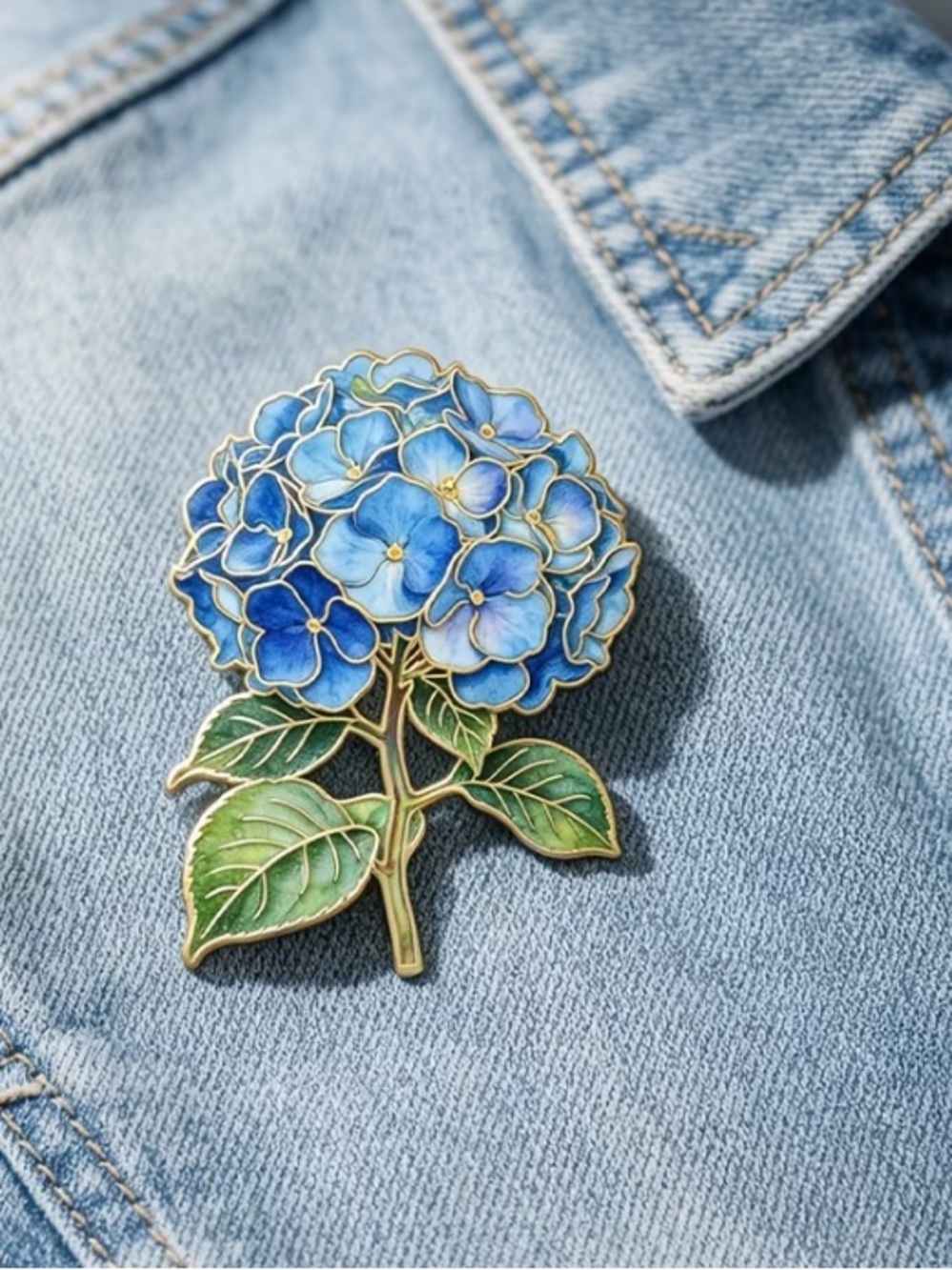 Blue Hydrangea Floral Enamel Pin Brooch